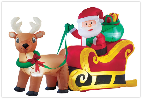 The presents are packed and they're ready to fly! This impressive inflatable Santa will make a terrific addition to your outdoor décor.