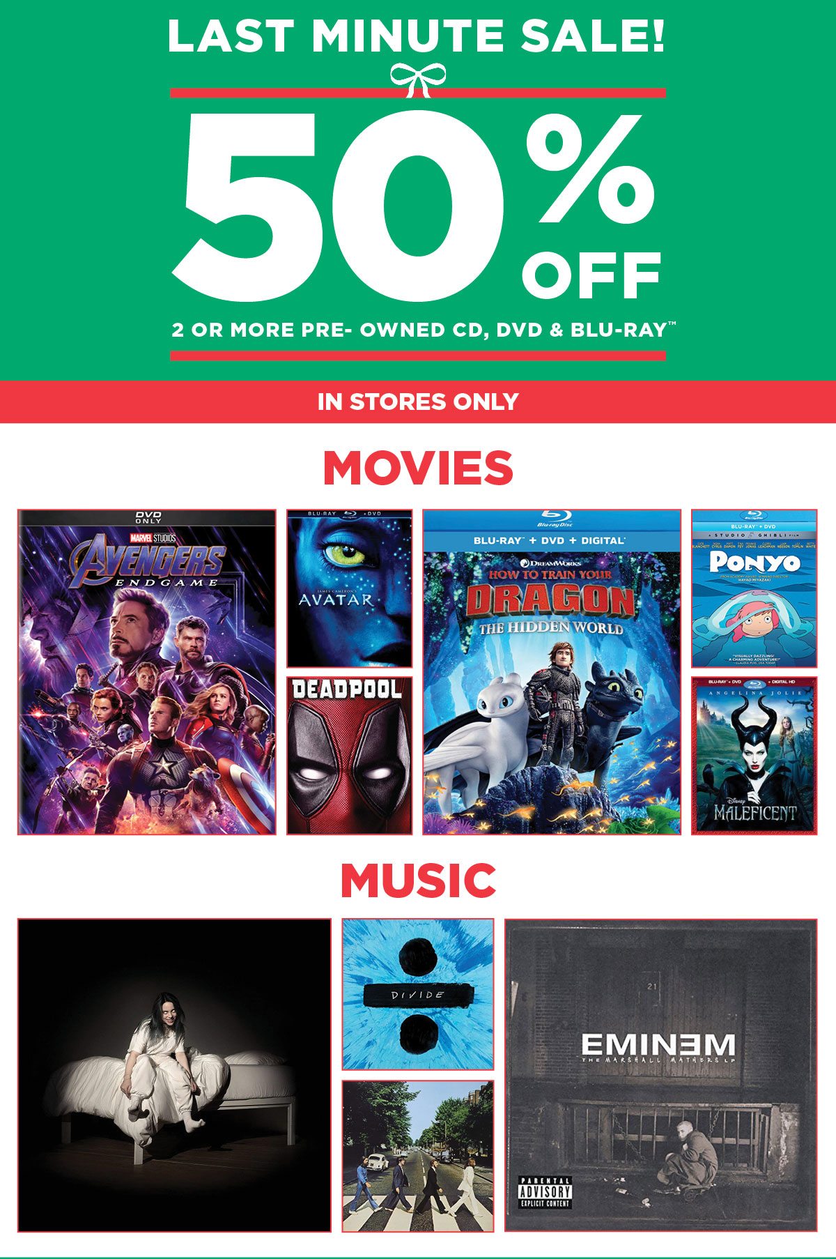 50% Off 2 or More Pre-Owned CD, DVD, & Blu-Ray