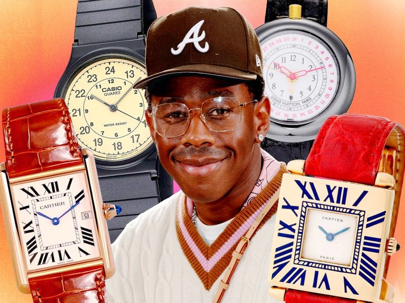 Image may contain: Tyler, The Creator, Face, Head, Person, Photography, Portrait, Accessories, Glasses, and Analog Clock