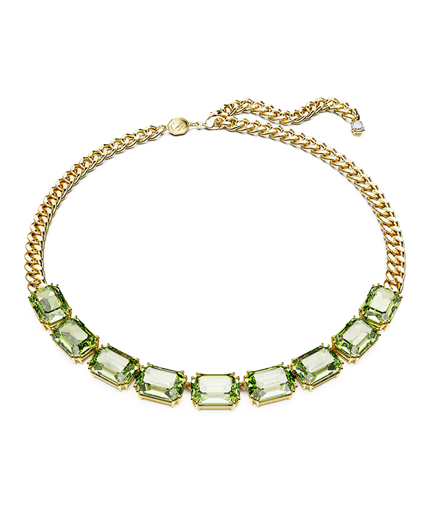 Millenia necklace, Octagon cut, Green, Gold-tone plated