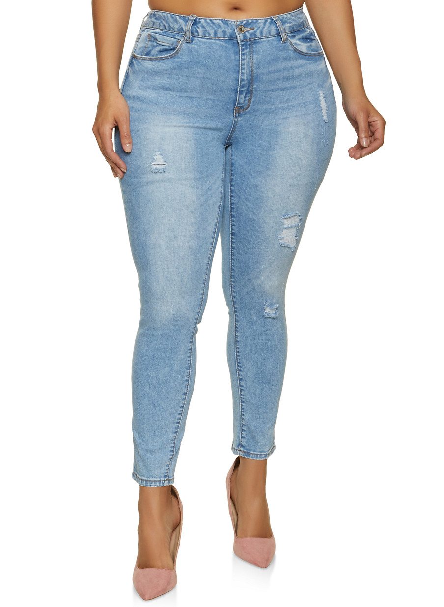 Plus Size WAX Distressed Jeans