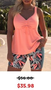 ROTITA Drawstring Dusty Pink Plants Print Tankini Set