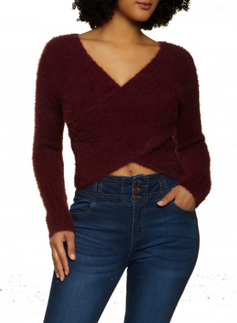 Eyelash Knit Criss Cross Sweater