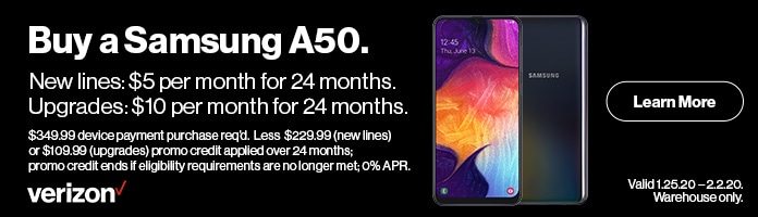 Buy a Samsung A50. Warehouse Only. Valid 1/25/20 - 2/2/20. Shop Now
