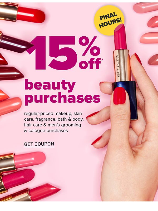 Today Only! Online Only - 15% off Beauty Purchases - Get Coupon