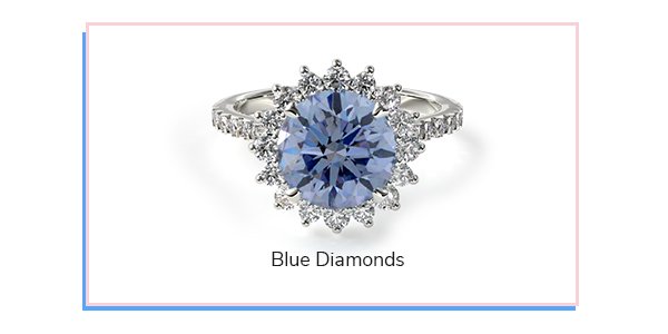 Blue Diamond Sunburst Halo Engagement Ring