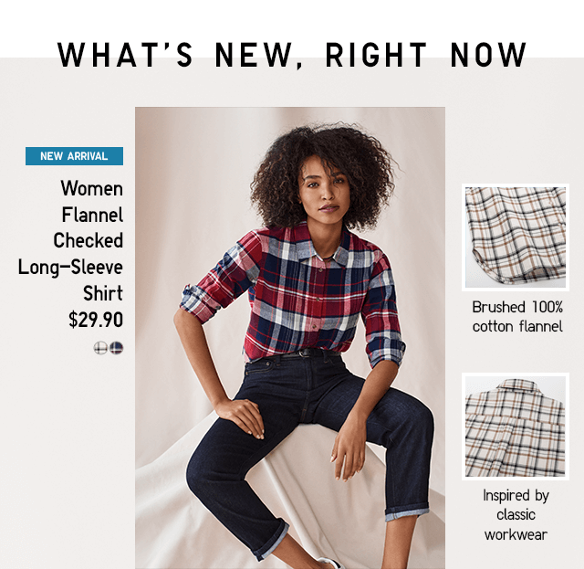 WOMEN FLANNEL CHECKED LONG-SLEEVE SHIRT $29.90