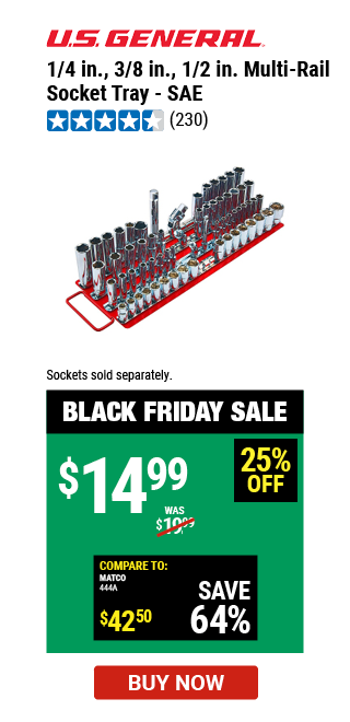 U.S. GENERAL: 1/4 In., 3/8 In., 1/2 In. Multi-Rail Socket Tray - SAE