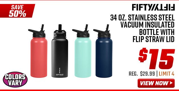 Fifty-Fifty 34 oz. Stainless Steel Vacuum Insulated Bottle with Flip Straw Lid