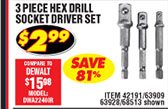  3 Piece Hex Shank Socket Driver Set 