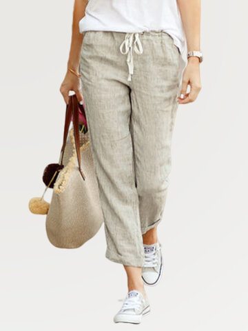 Solid Color Casual Drawstring Pant