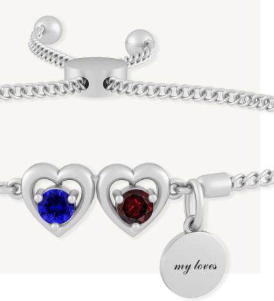 Color Stone Family Hearts Bolo Bracelet