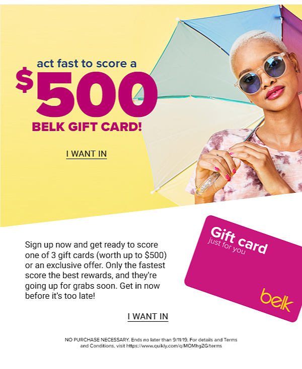 Act fast to score a $500 Belk Gift Card! I want in!