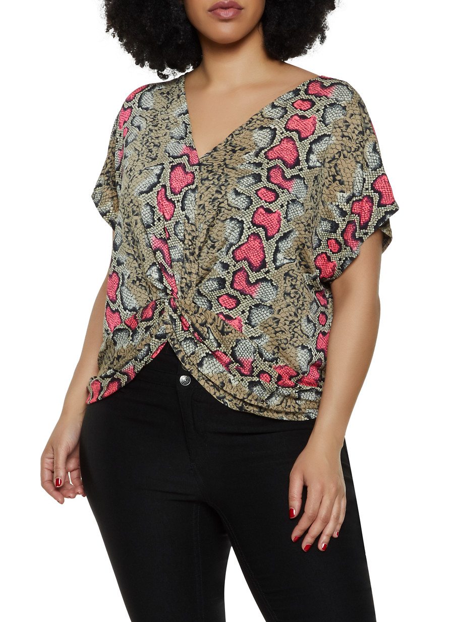 Plus Size Snake Twist Front Top