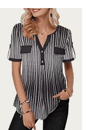 Button Detail Split Neck Half Sleeve Blouse