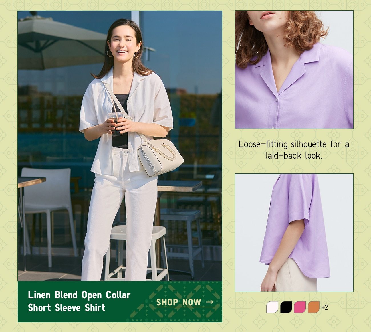 Linen Blend Open Collar Short Sleeve Shirt
