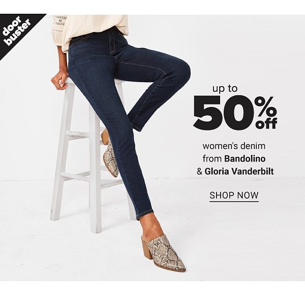 Up to 50% off women's denim featuring Bandolino and Gloria Vanderbilt - Shop Now