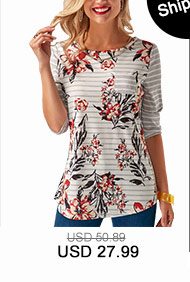 Printed Button Back Round Neck T Shirt