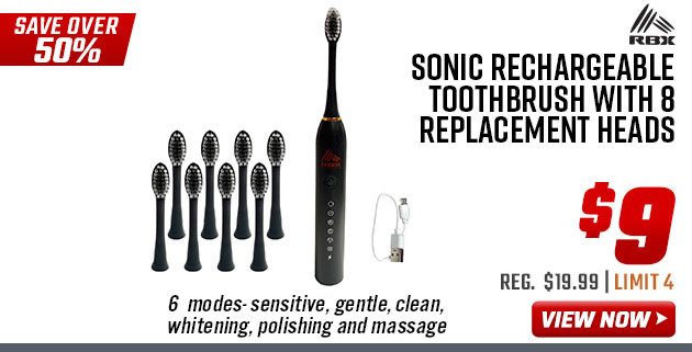 RBX Sonic Rechargeable Toothbrush with 8 Replacement Heads