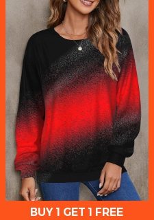 ROTITA Ombre Red Round Neck Long Sleeve Sweatshirt