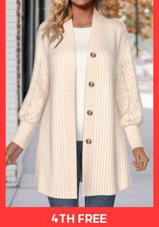 Beige Button Lace Long Sleeve Coat