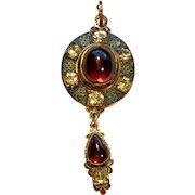 18k Victorian Garnet Pendant Enamel Renaissance Revival Holbeinesque