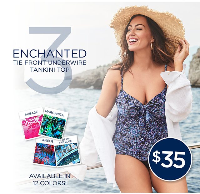 3. Enchanted Tie Front Underwire Tankini Top