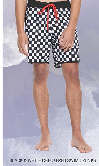 Black and White Checkered Swim Trunks