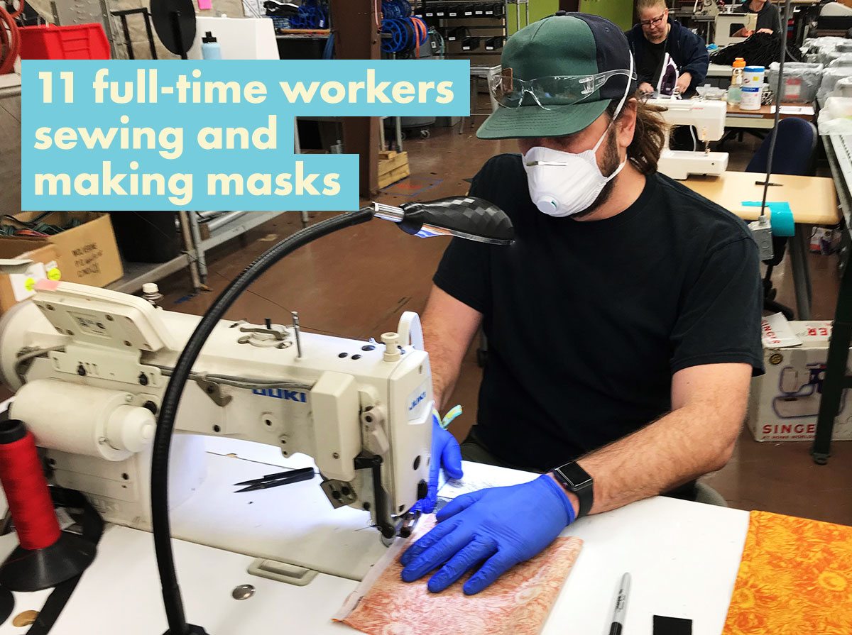 11 full-time workers sewing and making masks