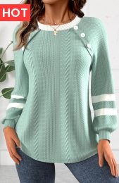 Green Textured Fabric Long Sleeve Round Neck Sweatshirt