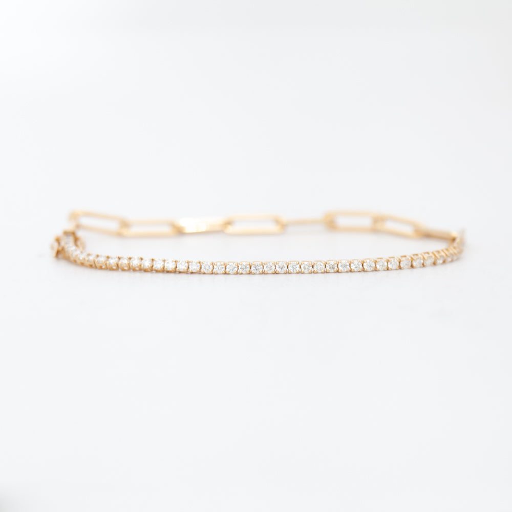 White Diamond & Paperclip Half Tennis Bracelet