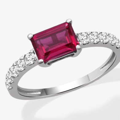 Emerald-Cut Lab-Created Ruby & White Lab-Created Sapphire Ring Sterling Silver