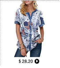 Flag Print Short Sleeve Notch Neck T Shirt