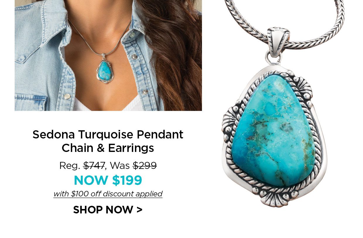 Sedona Turquoise Pendant Chain & Earrings Reg. $747, Was $299 NOW $199 with $100 off discount applied