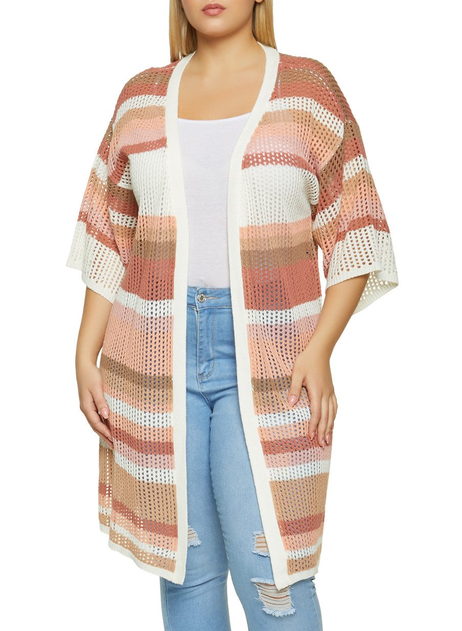 Plus Size Color Block Pointelle Duster