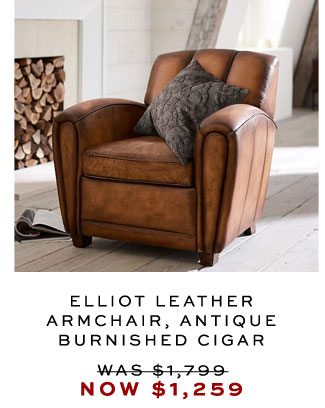 ELLIOT LEATHER ARMCHAIR, ANTIQUE BURNISHED CIGAR