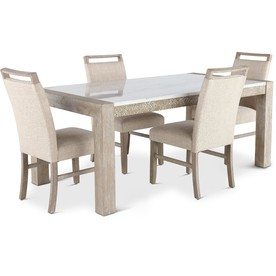 Nina Beige and White 5 Piece Dining Set