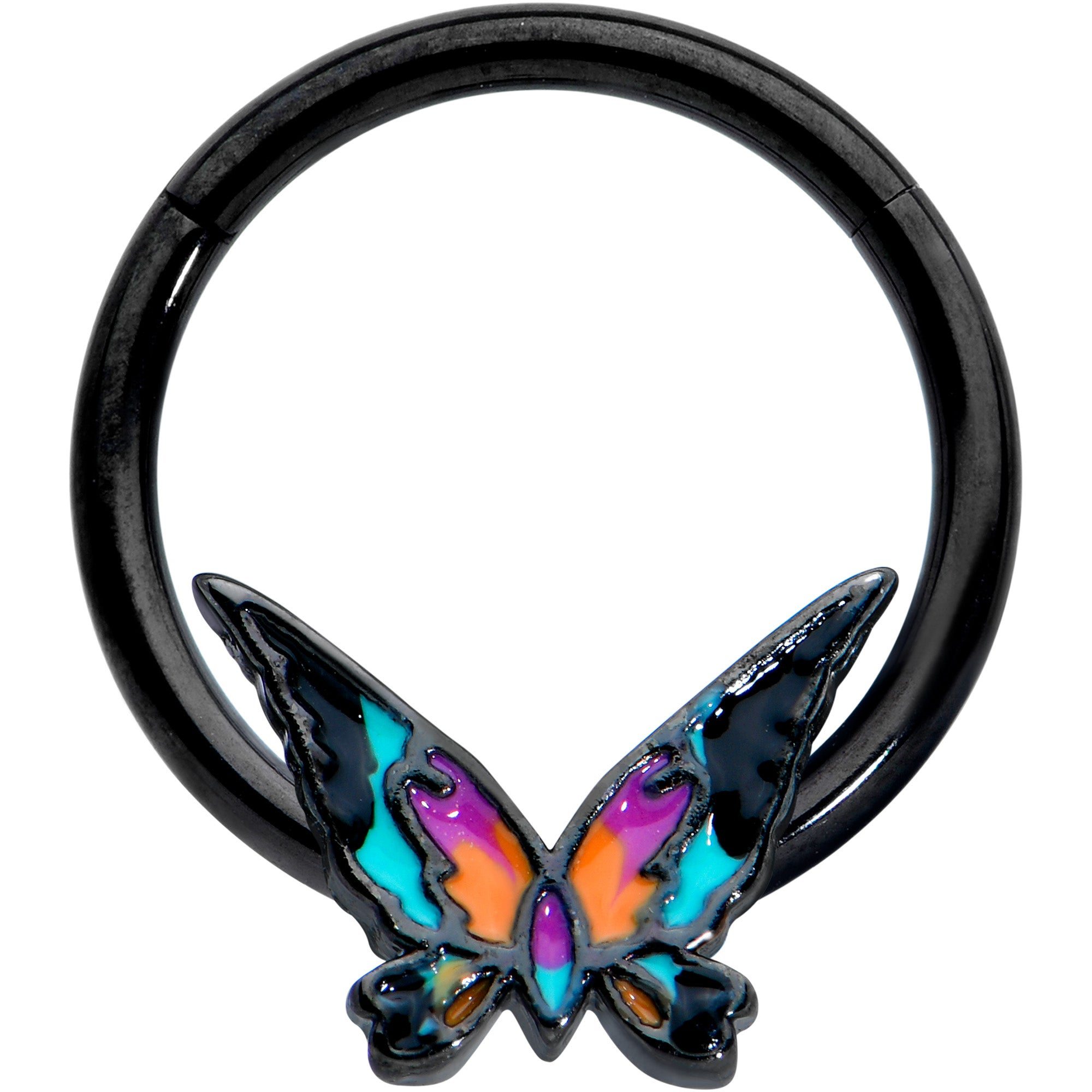 Image of 16 Gauge 3/8 Black Sunset Butterfly Hinged Segment Ring