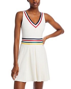 Aqua Athletic x Venus Williams Striped V Neck Pleated Mini Dress - Exclusive