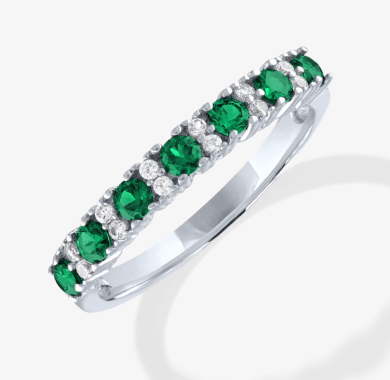 Lab-Created Emerald & White Lab-Created Sapphire Stackable Ring Sterling Silver