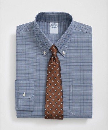 Stretch Supima® Cotton Non-Iron Pinpoint Oxford Polo Button Down Collar, Glen Check Dress Shirt