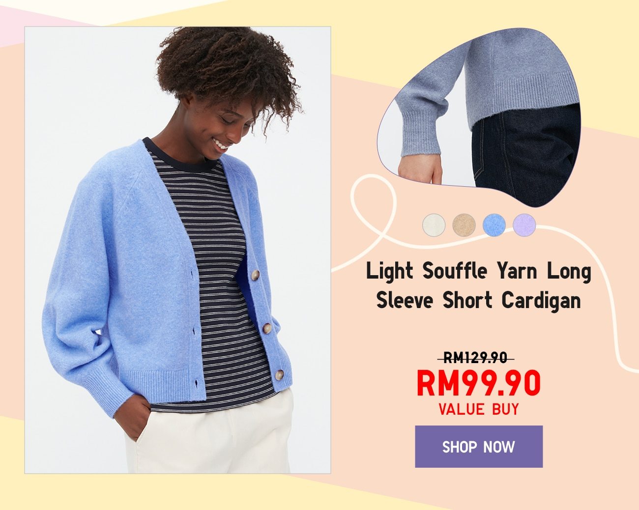 Light Souffle Yarn Long Sleeve Short Cardigan