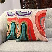 Abstract Embroidered Cotton Cushion Covers