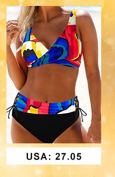 Printed Drawstring Waist Lace Up Bikini Set