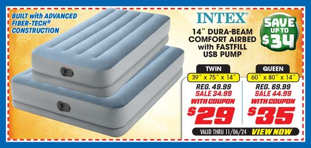 Intex 14'' Dura-Beam Comfort Airbed with Fastfill USB Pump