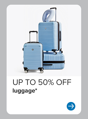 Three light blue suitcases. Up to 50% off luggage*