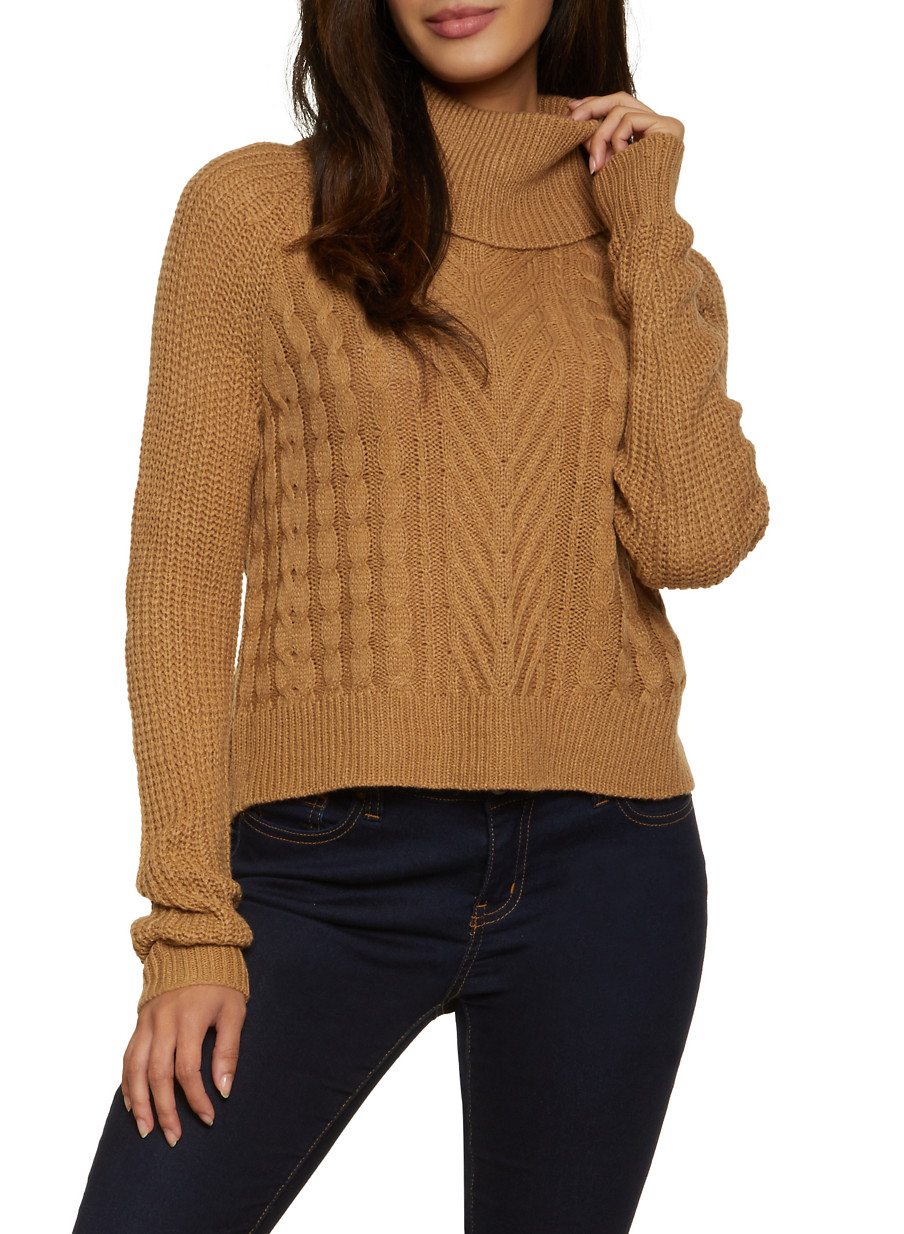 Solid Cable Knit Turtleneck Sweater