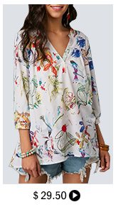 Printed Three Quarter Sleeve Button Neck Blouse