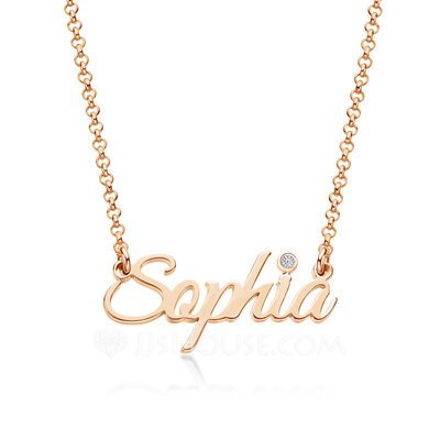Custom 18k Rose Gold Plated Letter Name Necklace With Births...