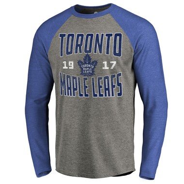 Fanatics Branded Toronto Maple Leafs Ash Timeless Collection Antique Stack Tri-Blend Long Sleeve Raglan T-Shirt